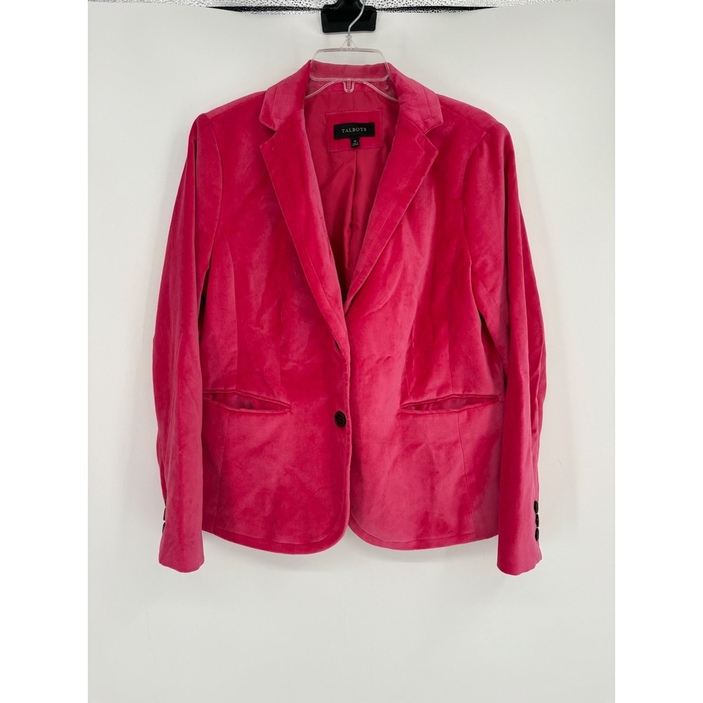 Talbots Blazer Women 12 Pink Cotton Velvet Two Button Lined Career Classic